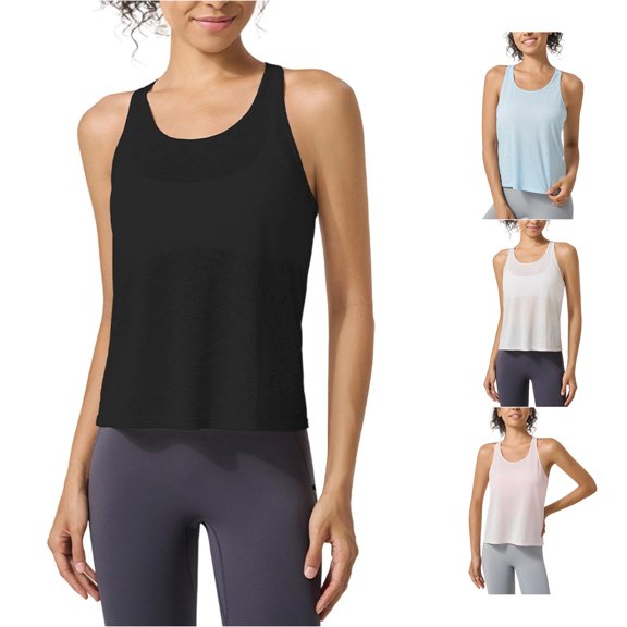 Tank Tops For Women Workout Yoga Basic Summer Loose Fit Tops Crew Neck Sleeveless Solid Color Clothes Casual Trendy Party Everyday Wear,Black,L
