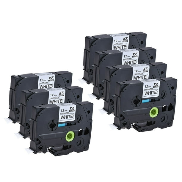 7pcs Laminated Label Tape Black on White Compatible for Brother P-touch  Label Printer PT-1010/PT-2100/PT-18R/PT-E200/PT-9500 12mm * 8m