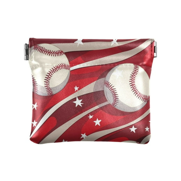 PU Leather Coin Wallet with Snap Closure Clutch Bag Holder Small Wallet Baseball Pattern