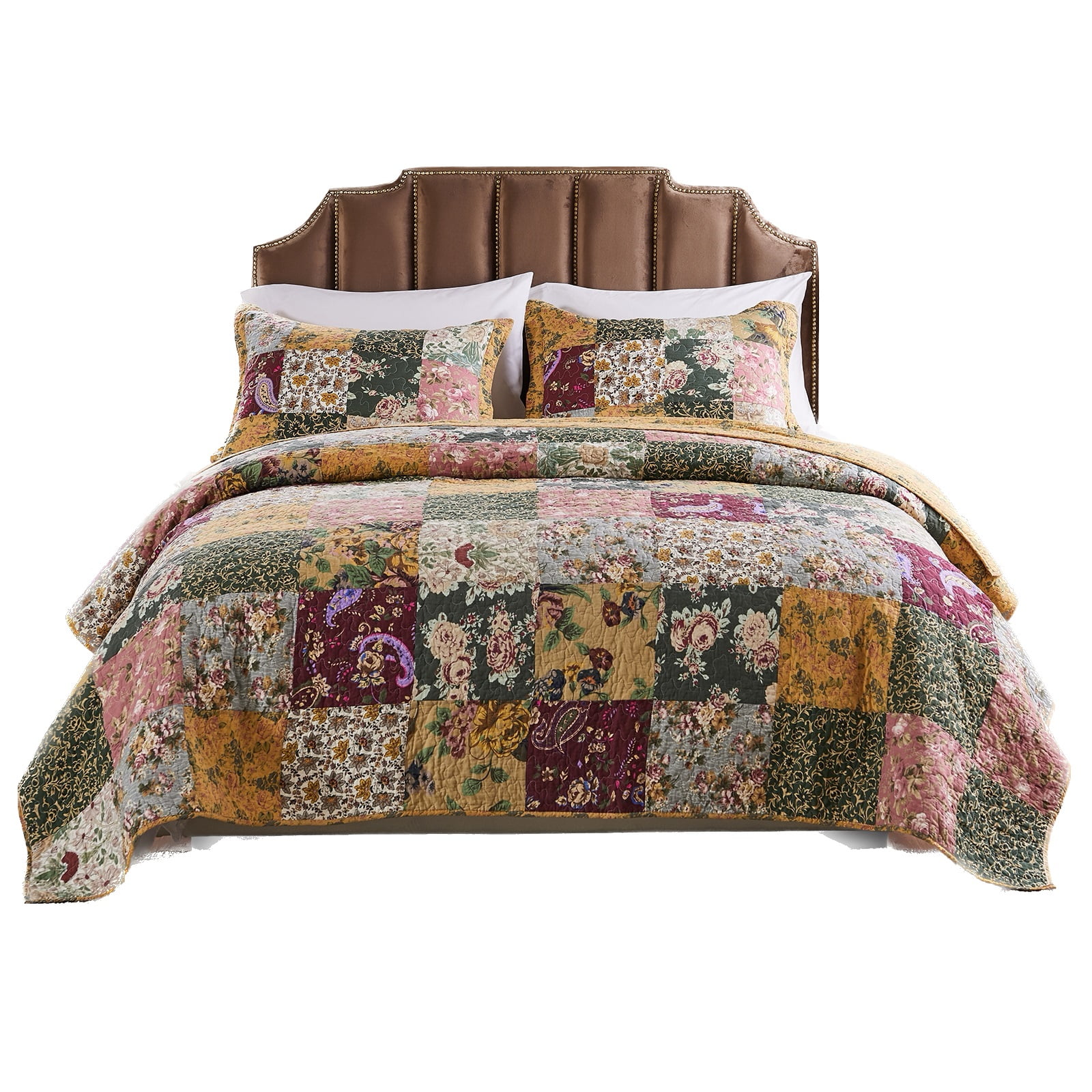 Greenland Home Fashions Antique Chic 100% Cotton Authentic Patchwork Quilt Set, 3-Piece King