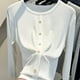 thumbnail image 2 of Tops para salir,Camiseta de manga larga con cuello redondo para mujer, capa base informal de color liso, tela de poliéster, uso diario, sopatenor, 2 of 9