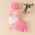 thumbnail image 2 of AUNVITO Girls 3-Piece Set Sleeveless Ribbed Tulle Tank Top Bow Skirt Hat Solid Color Fashion Outfit, 2 of 9