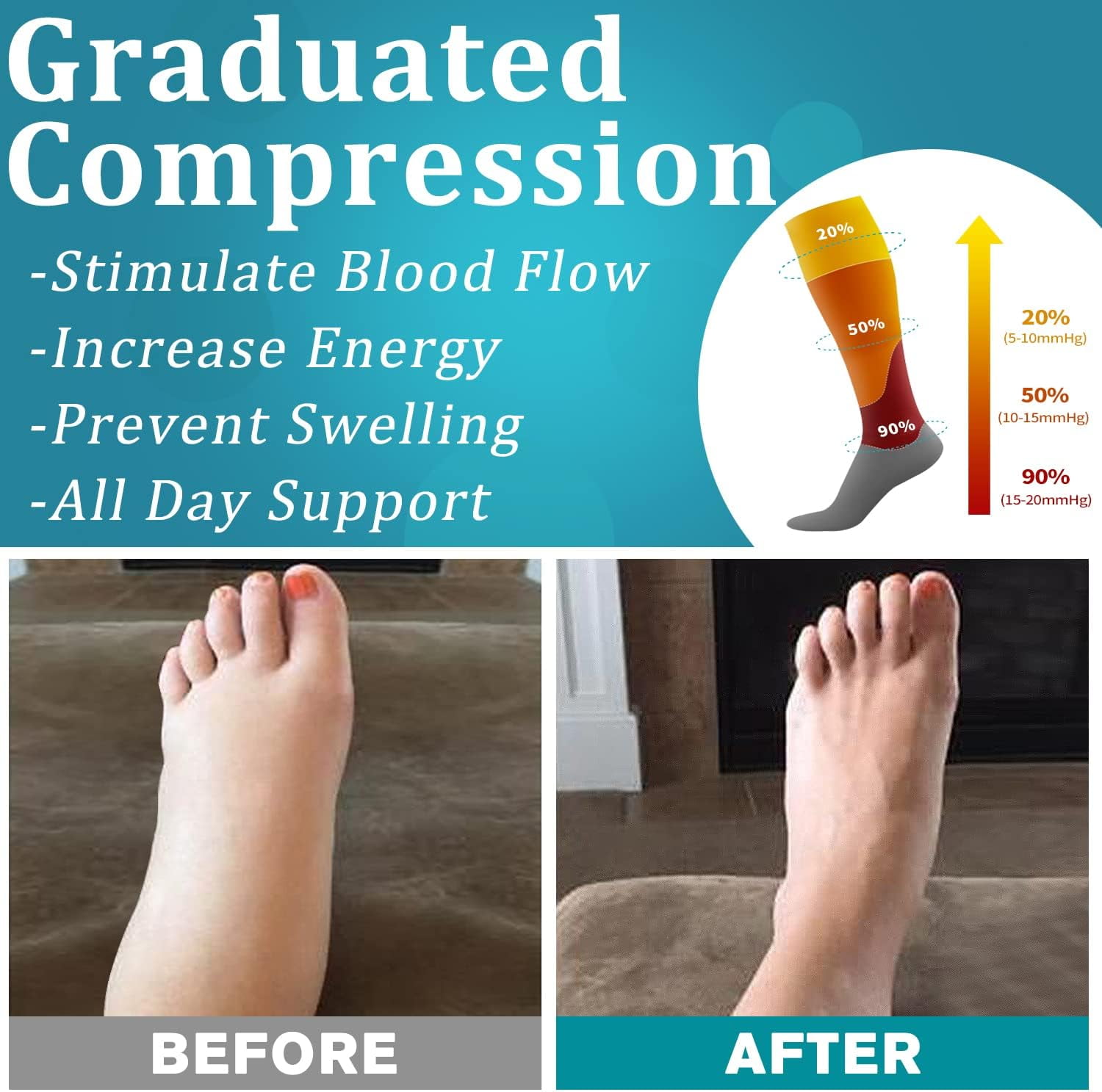 6 Pack Copper Compression Socks for Men Women Knee Support Hose Medias De Compresion Para Mujer Nurse Nursing School Student Accessories for Work Leg Long Stockings Pregnancy Maternity Travel