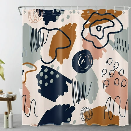 HVEST Boho Shower Curtain for Bathroom Decor,Abstract Floral Geotetric Pattern Bathroom Curtain,Modern Aesthetic Bath Curtain Polyester Fabric Bath Accessories with Hooks,72x72 Inches