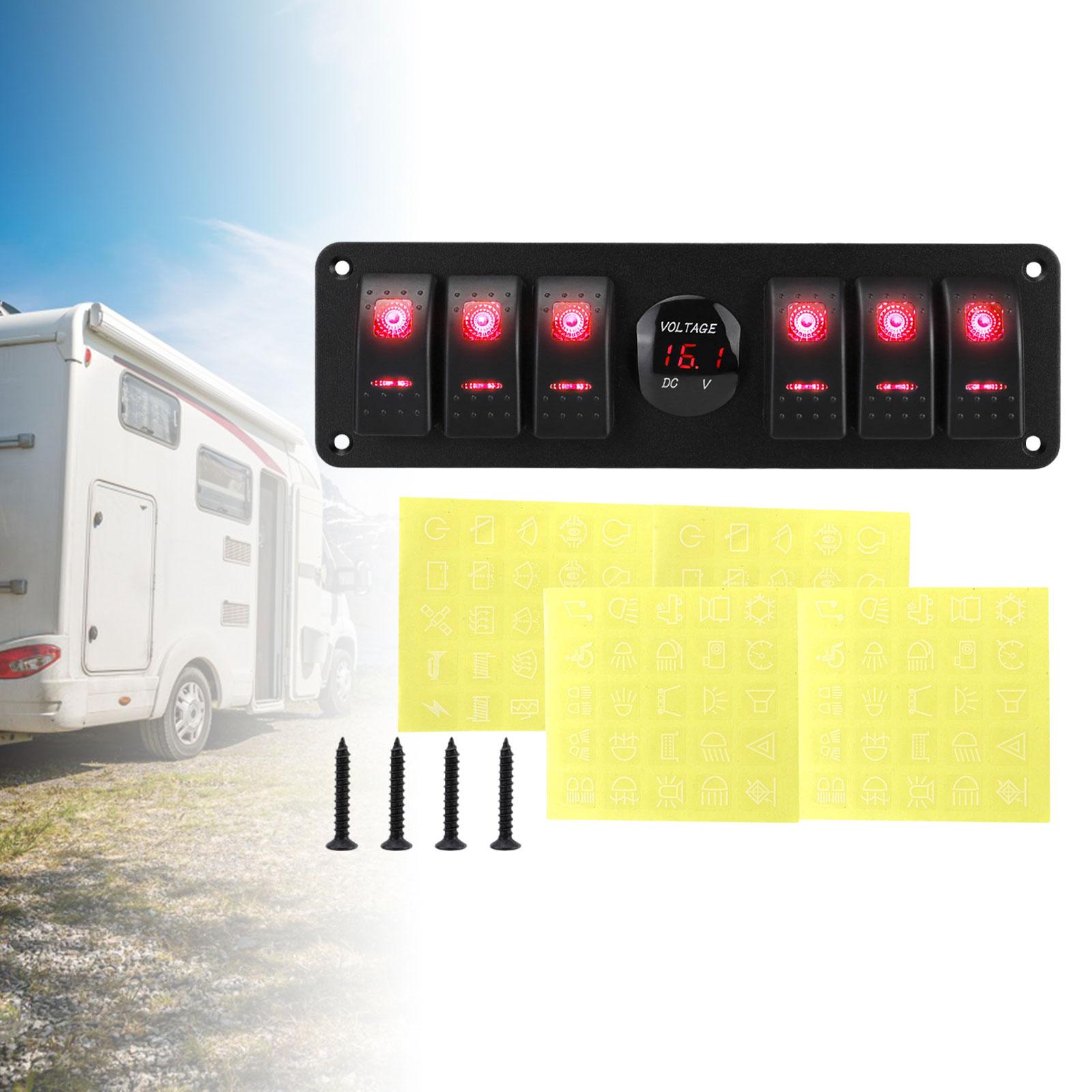 6 Gang Rocker Switch Panel Pre Wired ON Off Waterproof ABS Metal for Suvs Rvs Trailers Marine Vehicles