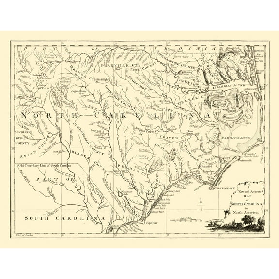 Historic State Map - North Carolina - 1779 - 29.50 x 23 - Vintage Wall Art