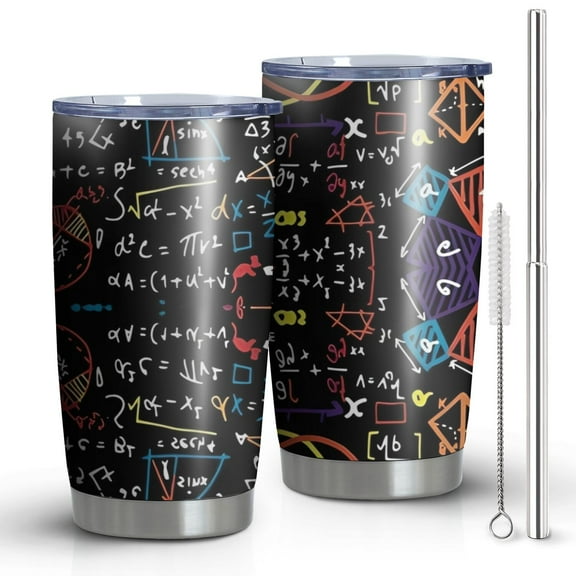 20oz Tumblers Math Equations Colorful Math Symbols Black Pattern Stainless Steel Vacuum Insulated Double Wall Travel Tumbler Cups Mug with Lid and Straw,Cleaning Brush for Cold & Hot Drinks