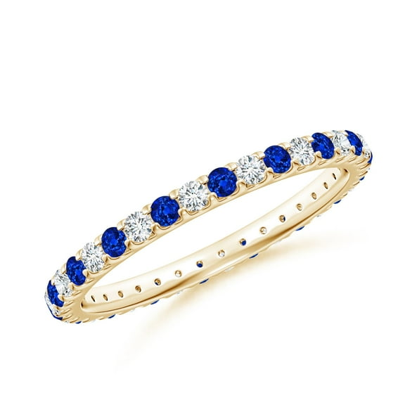 ANGARA Lab Grown Blue Sapphire & Lab Diamond Eternity Ring for Women in 14K Yellow Gold (Size-1.7mm) | September Birthstone, Anniversary, Jewelry Gift for Women | Lab-Grown Blue Sapphire Ring