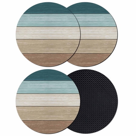 Teal Brown Coasters Set of 4 Absorbent Coasters for Drinks Farmhouse Vintage Abstract Wooden Grain Coaster for Desk Coffee Table Protection Home Decor House Warming Gifts 4