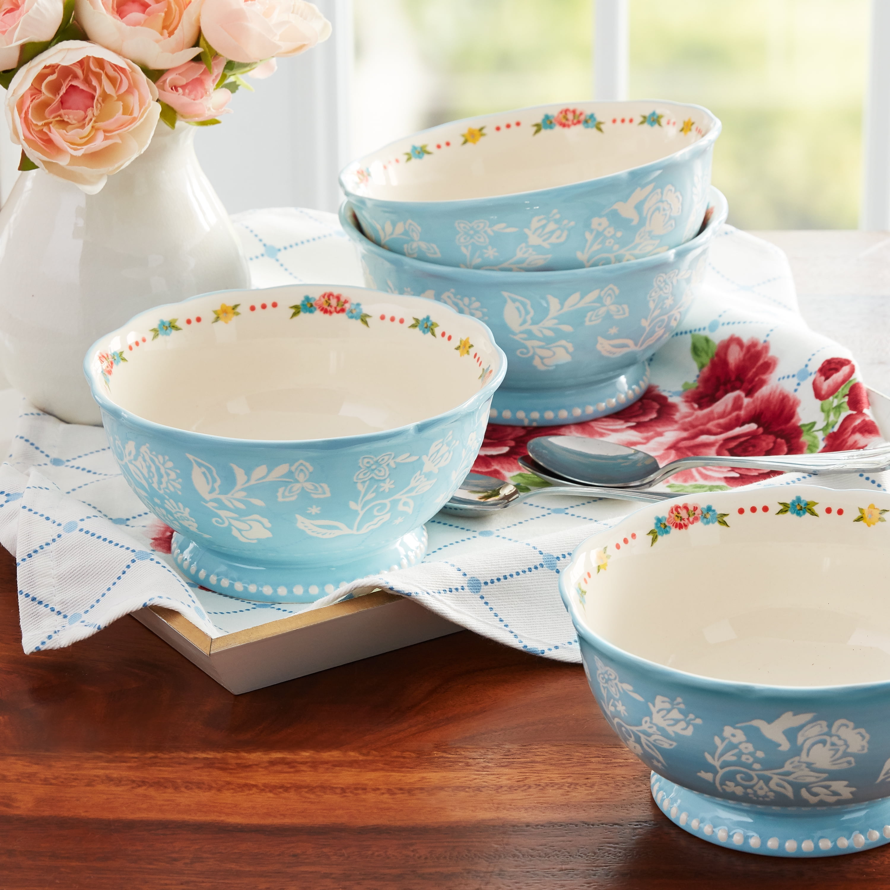  The Pioneer Woman Dipping Bowls 4 Pack 3.1 inch (Sweet Rose) :  Home & Kitchen