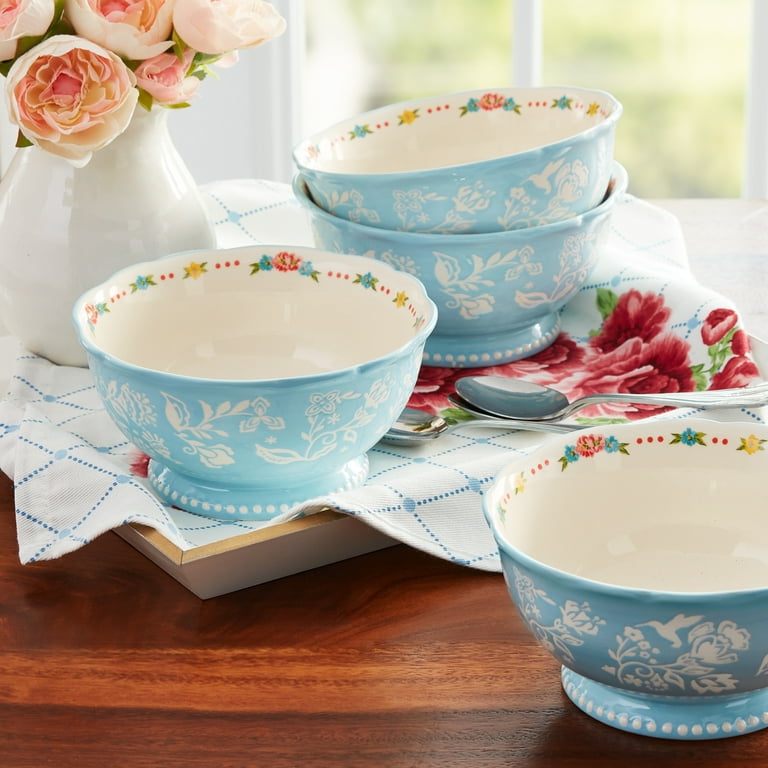 The Pioneer Woman Food Storage Bowls 8 Piece Set Sweet Rose Print in Blue