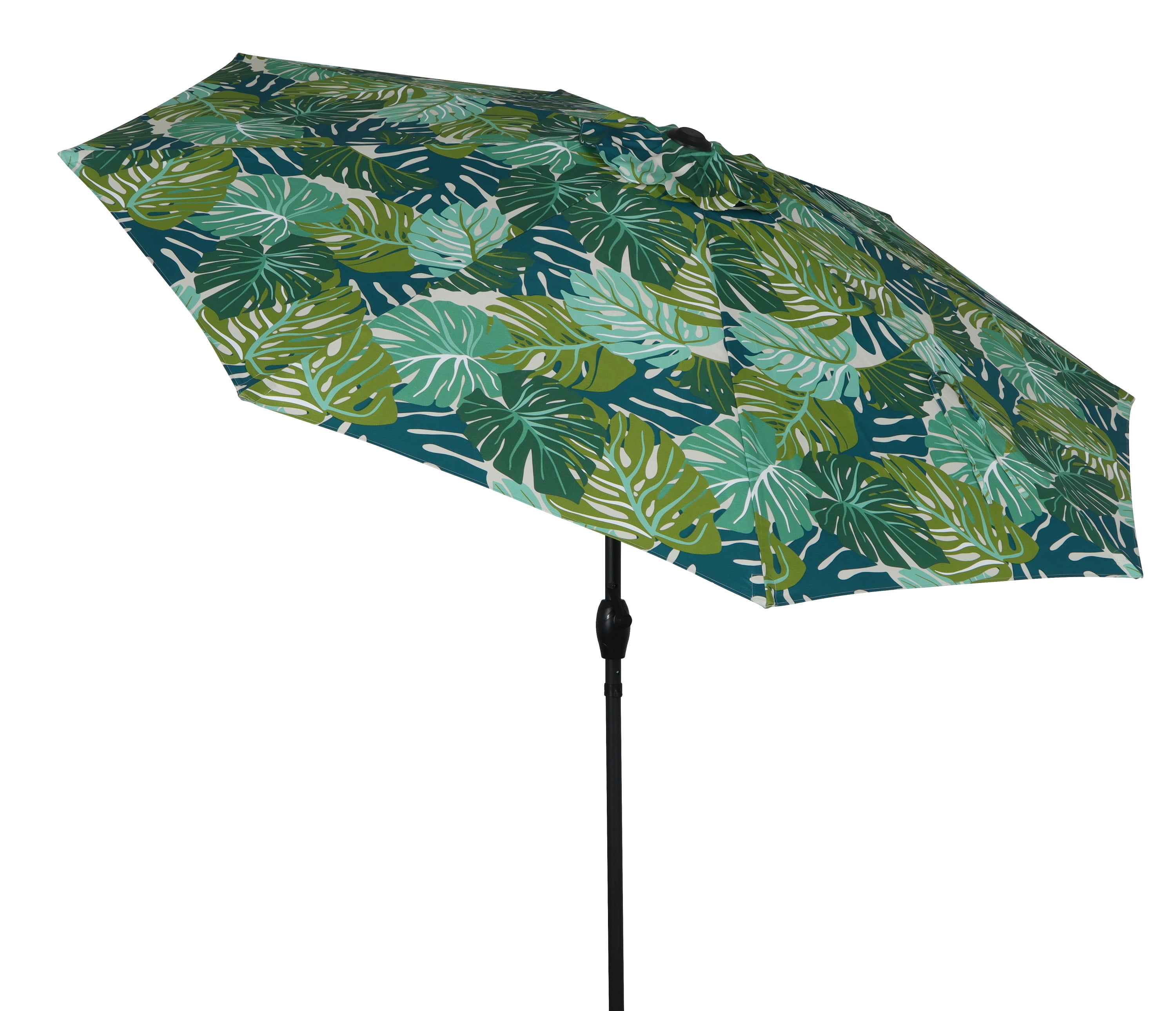 Mainstays 9ft Round Market Outdoor Umbrella with Crank Lift and 3-Angle Tilt in Palm Print