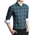 thumbnail image 2 of Young Horse Men's Spring Contrast Plaid Long Sleeve Button-down Shirt Green 5XL Color:Green Size:5XL, 2 of 5