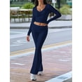 thumbnail image 5 of Women'S Workout 2 Piece Lounge Sets Long Sleeve Tops Foldover Flare Pants Casual Outfits Tracksuit Navy Blue M, 5 of 7