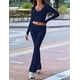 thumbnail image 5 of Conjunto Deportivo de 2 Piezas para Mujer, Camiseta de Larga, Pantalones Acampanados, Chándal Informal, Azul Marino, Talla XL, 5 of 7