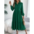 thumbnail image 3 of Women's Fall Fashion V Neck Long Sleeve Ruffle Dresses Tiered Swing Flowy Wedding Guest Cocktail Party Dress, 3 of 5