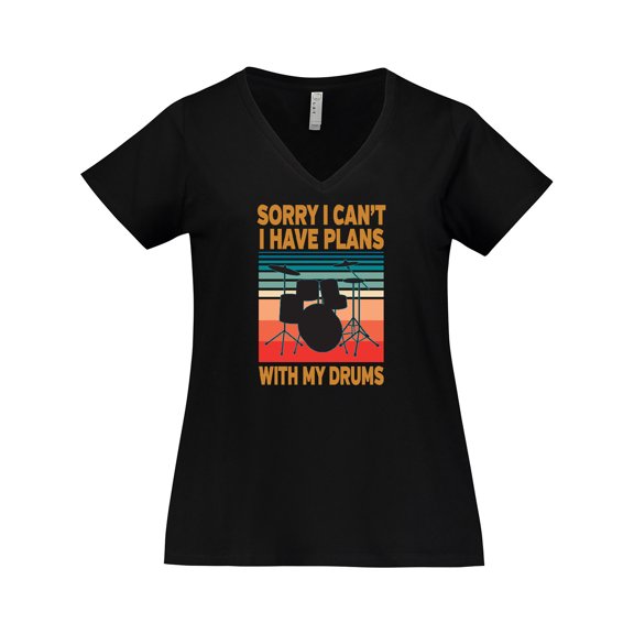 Inktastic Drummer Funny Retro Plans With My Drums Women's Plus Size V-Neck T-Shirt