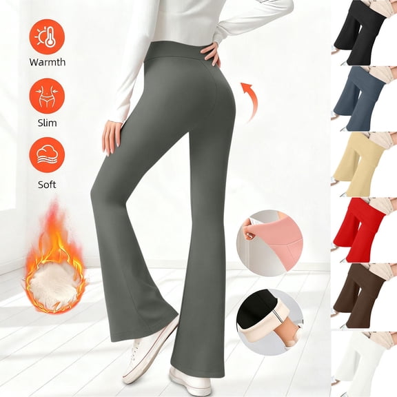 Antinious Girls Solid Fall Winter Fleece Loose Flared Warm Yoga Full Length Pants
