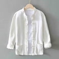 thumbnail image 4 of ROHUUQUE Men's Cotton Linen Shirts Stand Collar Long Sleeve Solid Frog Button Pocket Loose Casual Tops Daily Outdoor, 4 of 9