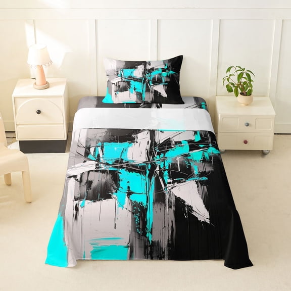 Homewish Blue Abstract Twin Sheets,Contemporary Art Bedding,3-Piece,1 Fitted Sheet and 1 Pillowcase