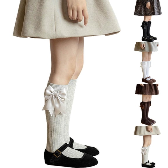 Bxsruta Girls Knee High Socks Bowknot Long Tube Stockings Casual Dress Socks for Children