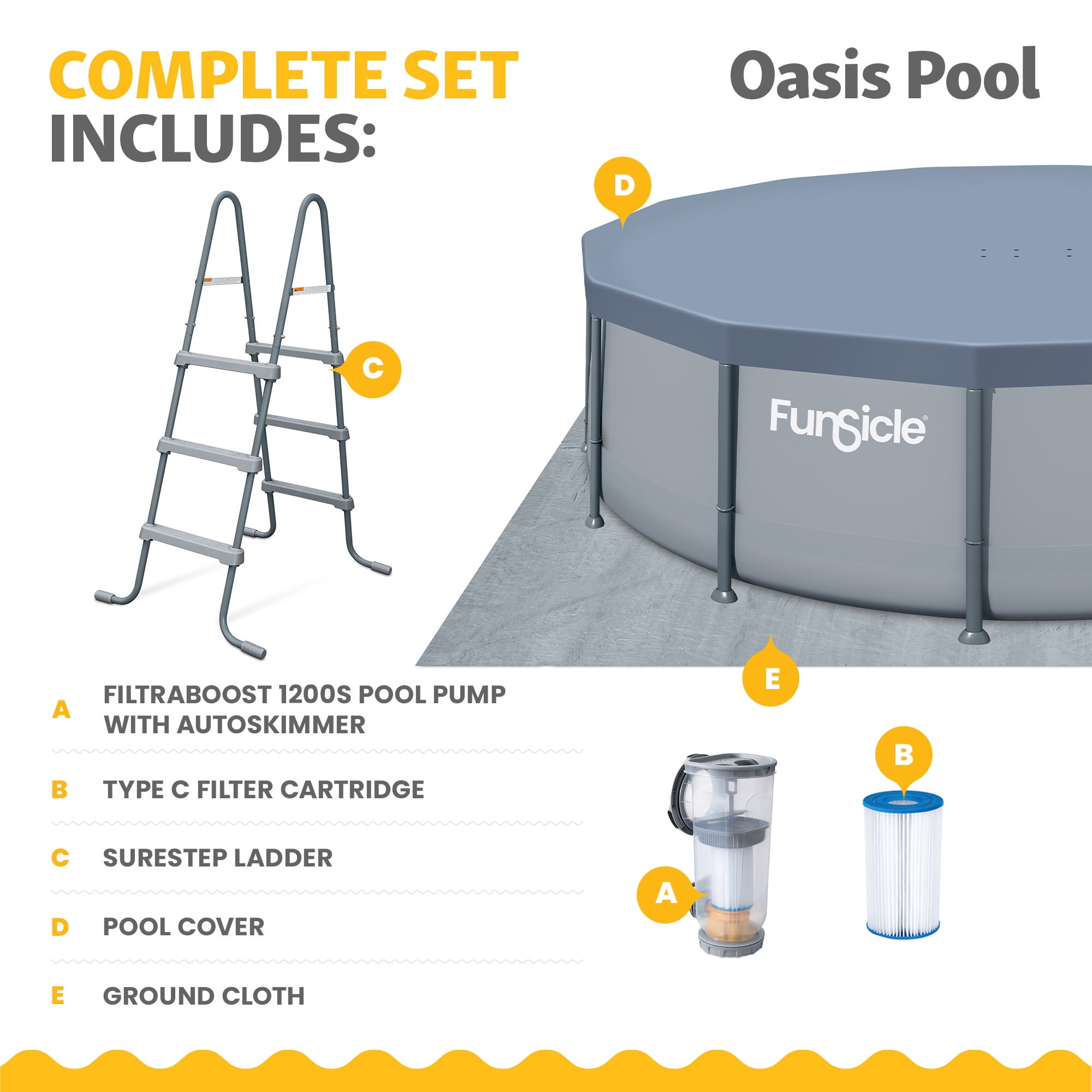 Funsicle 14' x 42" Oasis Above Ground Pool Set with Pump, Round Frame - Cool Gray