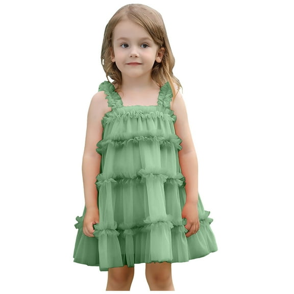 Gubotare Baby Princess Dress Baby Girls Tutu Dress Summer Sleeveless Backless Princess Birthday Party Dresses Smocked Ruffle Tulle Bowknot Sundress (Green,Size 3-4 Years)