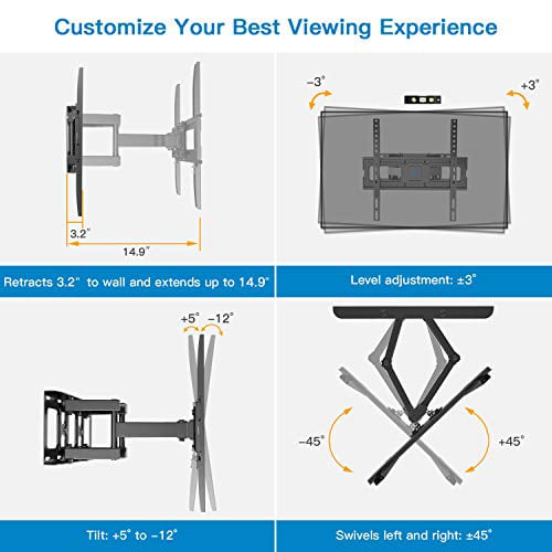 OLED Flat Curved TVs Full Motion TV Wall Mount Bracket Dual Articulating Arms Swivel Extension Tilt Rotation for Most 26-55 Inch LED LCD Max VESA 400x400mm and Holds up to 99lbs by Pipishell 