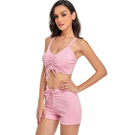 

Finelylove Bikini Sets For Women Padded Sport Bra Style Bikini Pink M