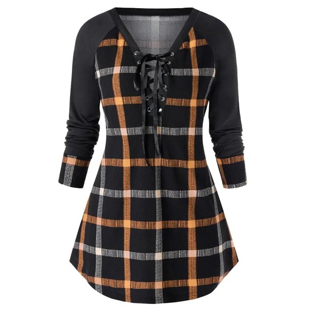 Camiseta larga holgada para Mujer, camisetas informales a cuadros, Blusa para Mujer, ropa para Mujer, camisetas para Mujer
