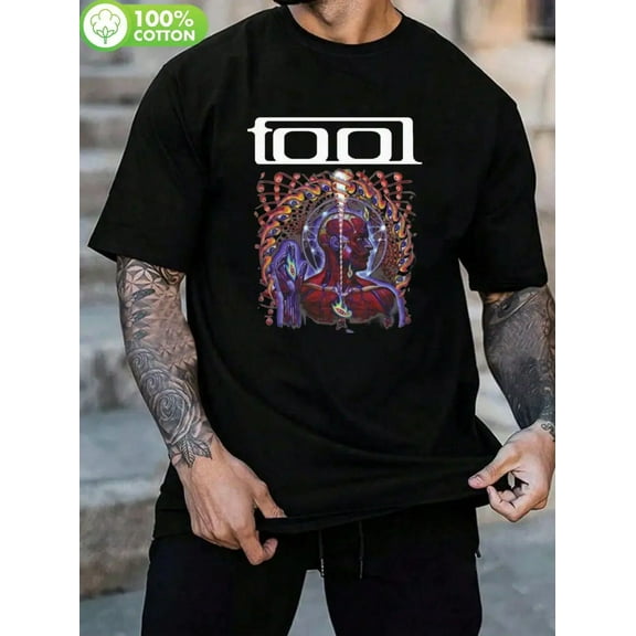 Tool Band Psychedelic Human Anatomy Art T-Shirt - Vibrant Red & Black Print, Comfortable 100% Cotton Crew Neck Tee for All Seasons,