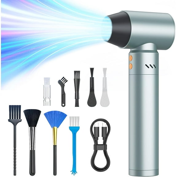 XJUGEZ Compressed Air Duster,21000mAh Electric Air Duster with Flashlight,180000RMP Air Blower Gun with 25W Adapter,Powerful and Portable Turbo Fan for Cleaning Computer,Car,Keyboard,Leaf-Black