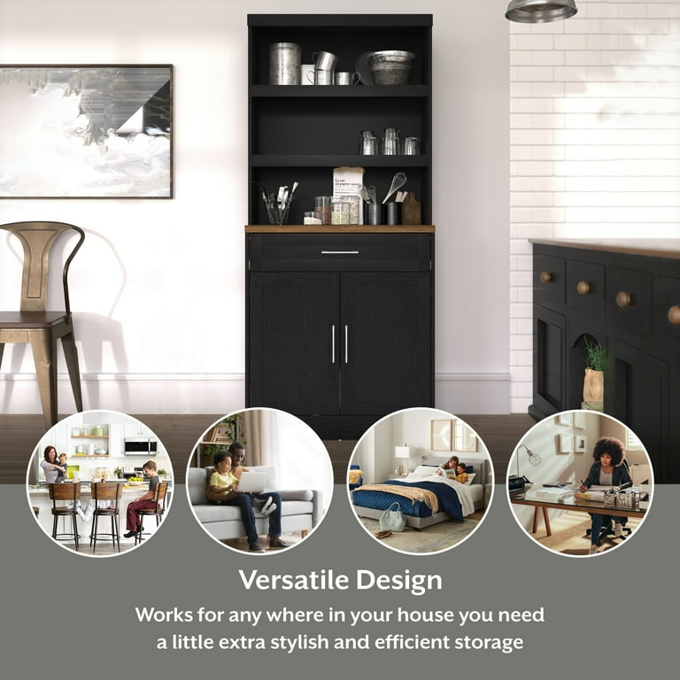 Lancaster Wood China Cabinet with 1 Drawer, Black Oak Lancaster Wood China Cabinet with 1 Drawer, Black Oak