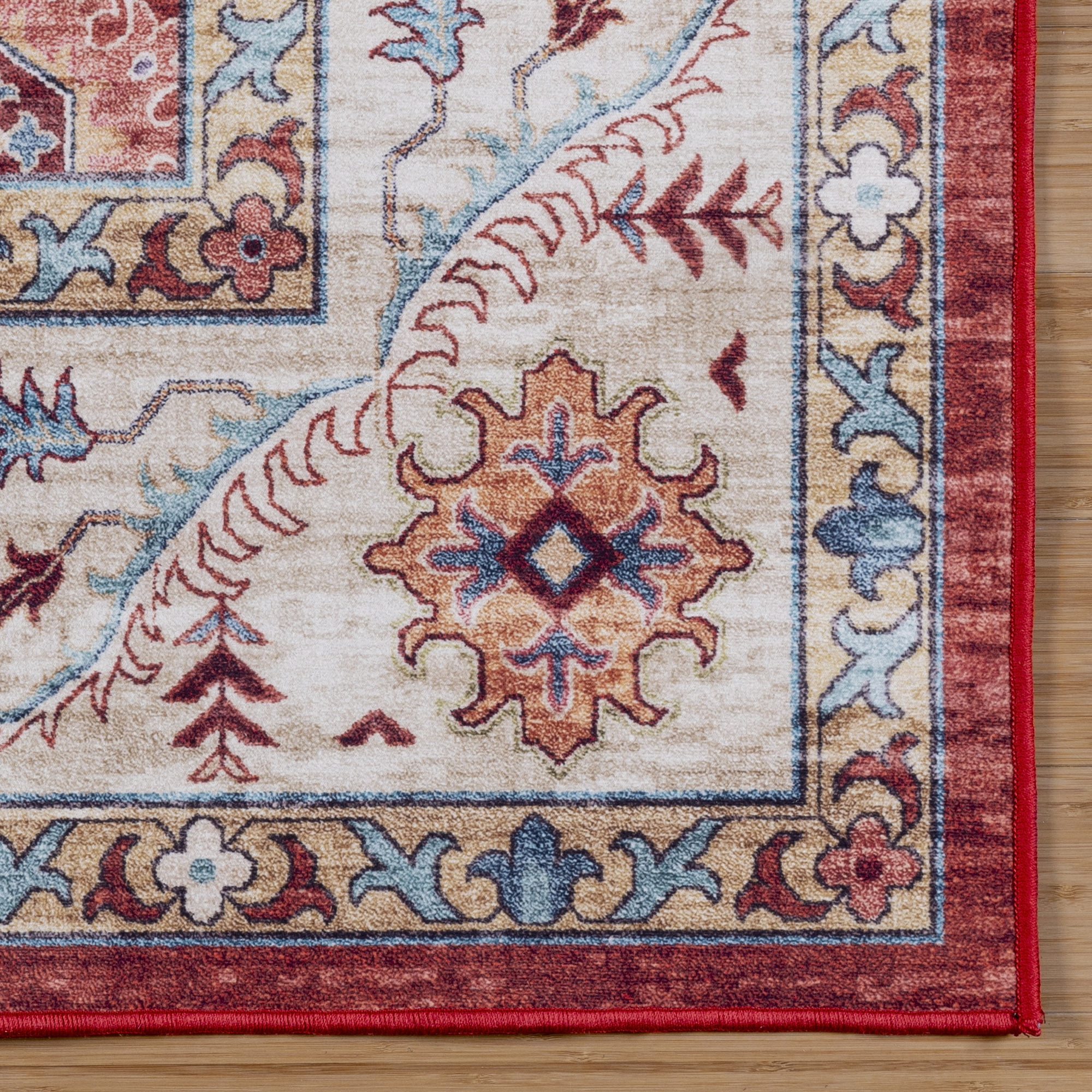 Crystal Print Cullen Traditional Oriental Red Washable Indoor Area Rug, 5x7