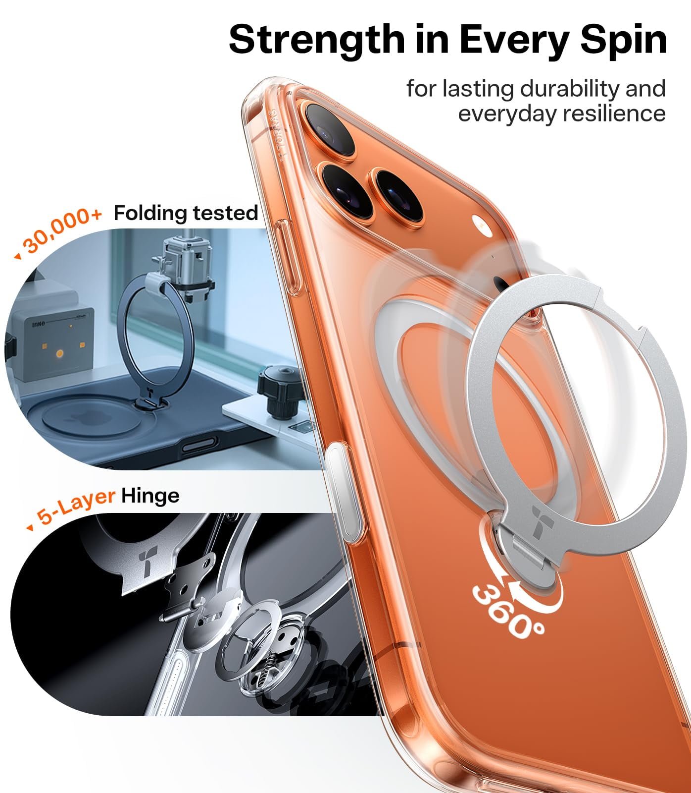 TORRAS Q3 Spin for iPhone 17 Pro Case, Patented 360 Magnetic Stand, Fit for MagSafe, Built-in Ring Holder Kickstand, Mil-Grade Protective Case for iPhone 17 Pro, Camera Control, Clear