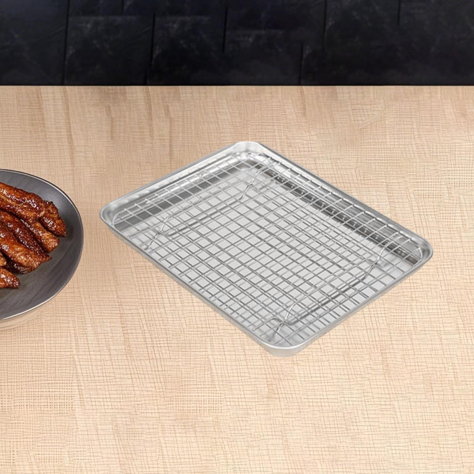 Fiocias Baking Sheet with Rack Bakeware Reusable Food Container Stainless Steel for Home 31.5cmx24.5cmx2.5cm