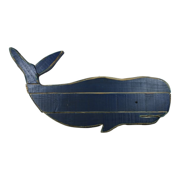 Chesapeake 30 inch Distressed Blue Carved Wood Whale Wall Hanging Decorative Display Art