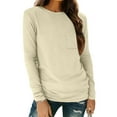 thumbnail image 1 of RXIRUCGD Haut Ample à Manches Longues et Col Rond Uni pour Femmes avec Poches, Kaki, Taille : TG, 1 of 7