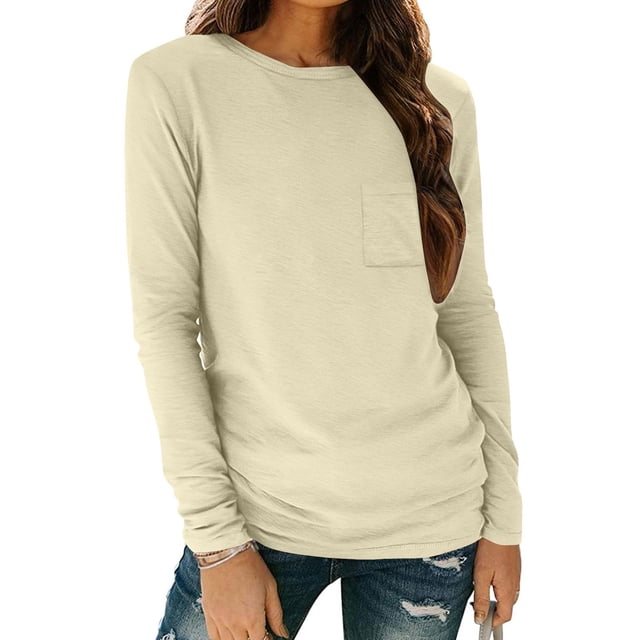 RXIRUCGD Haut Ample à Manches Longues et Col Rond Uni pour Femmes avec Poches, Kaki, Taille : TG