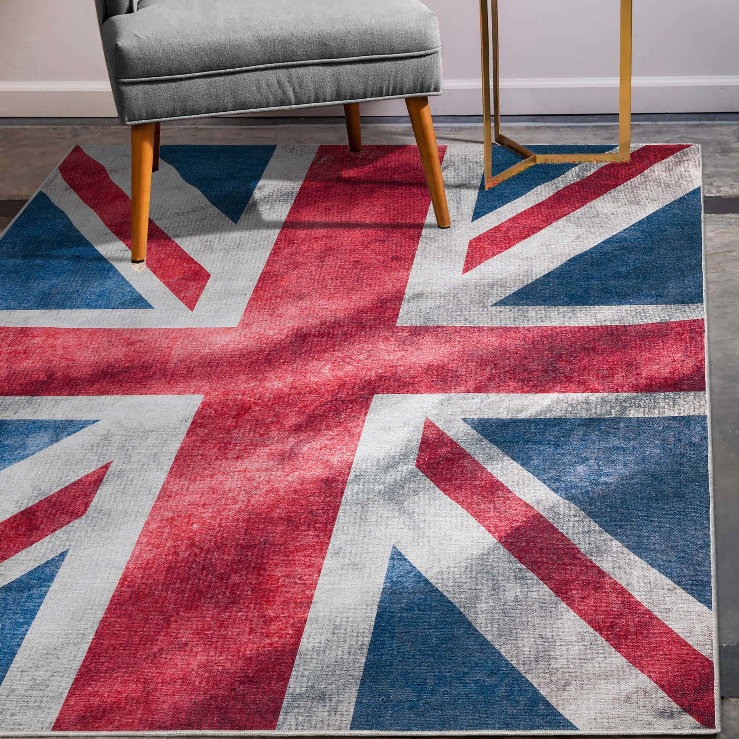 Well Woven Apollo British Flag Union Jack Royal Flag Vintage Red Blue White Flat-Weave Easy to Clean 5' x 7' Area Rug