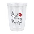 thumbnail image 1 of Juego de vasos de vidrio resistentes al calor con diseño transparente impreso en inglés para leche, café, jugo y agua, completo con tapa con pajita, 1 of 8
