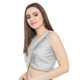 thumbnail image 2 of eloria Women Round Neck Sari Top Blouse Casual Short Sleeve With Triangle Lace, Art Silk Color : Light Grey, SIZE : 36, 2 of 5