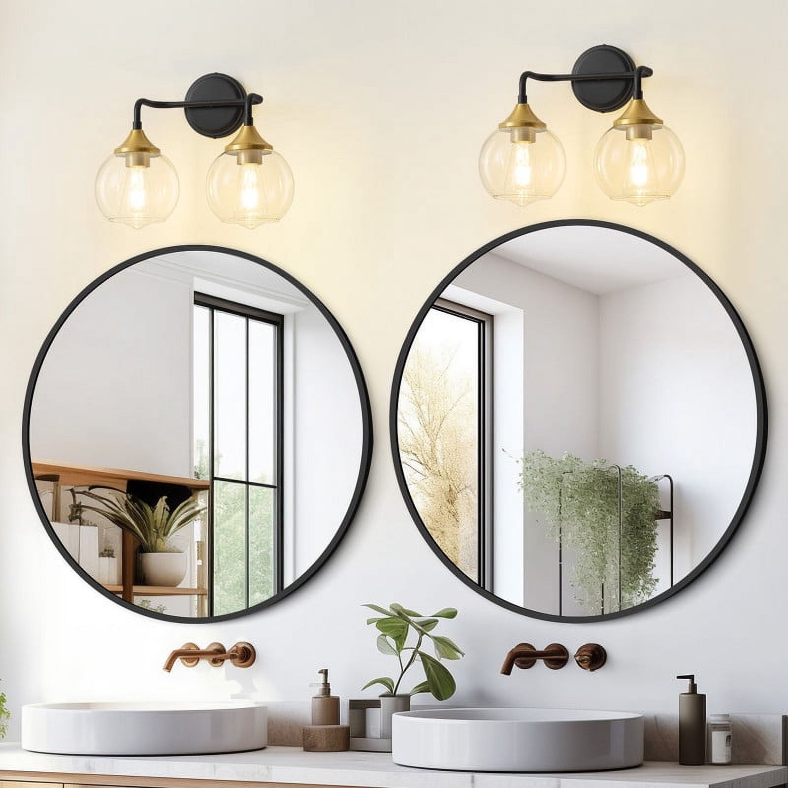Bathroom Vanity Light with Clear Glass Shade, E26 Base, Bathroom Light Fixtures Over Mirror, Vanity Lights for Bathroom (Exclude E26 Bulb) - Black and Gold, 2-Lights