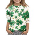 thumbnail image 1 of Posijego T-Shirt Filles Garçons Fête de la Saint-Patrick Manches 3/4 Col Rond Graphique Tee Ample Décontracté, 1 of 5