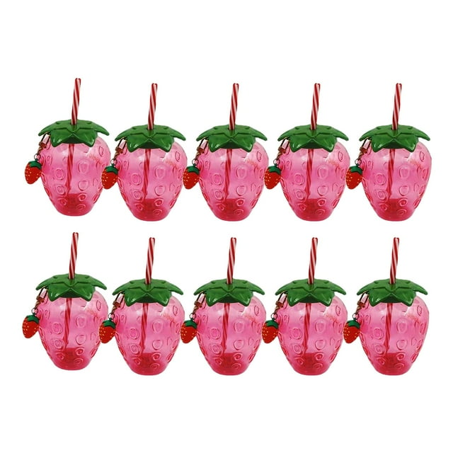 Lipstore 10x Strawberry Sippy Cup with Straw for Kids for Hawaiian Household Birthday Pink Keychain