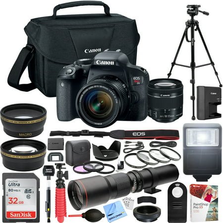 Canon EOS Rebel T7i DSLR Camera with EF-S 18-55mm f/3.5-5.6 Zoom Lens Kit + 500mm Preset f/8 Telephoto Lens + 0.43x Wide Angle, 2.2x , Deluxe Filter Kit Pro