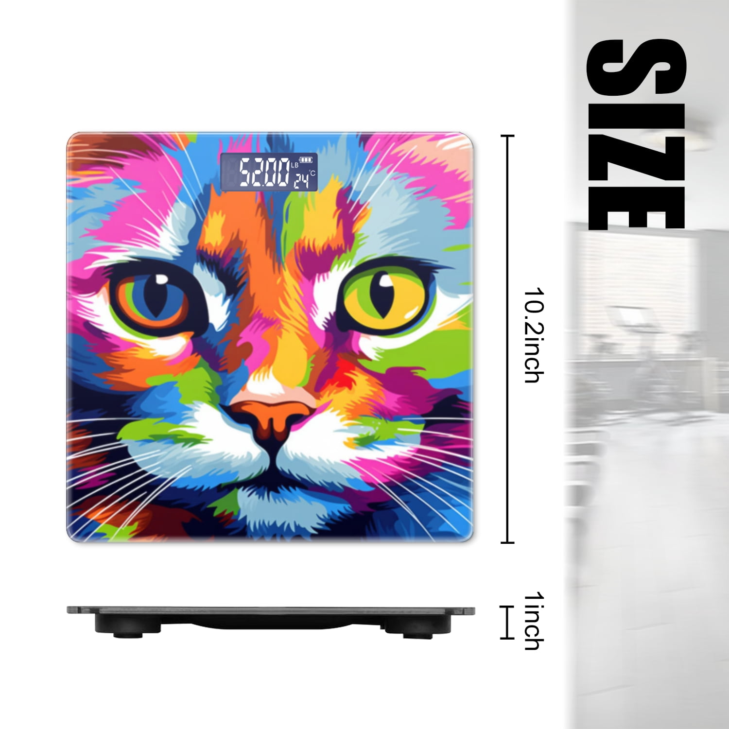 High Precision Body Weight Scale Smart Bathroom Scales with Large LCD Display(400lbs),Decorative for Bedroom-Vibrant And Colorful Cat Face In The Style Of Pop Art