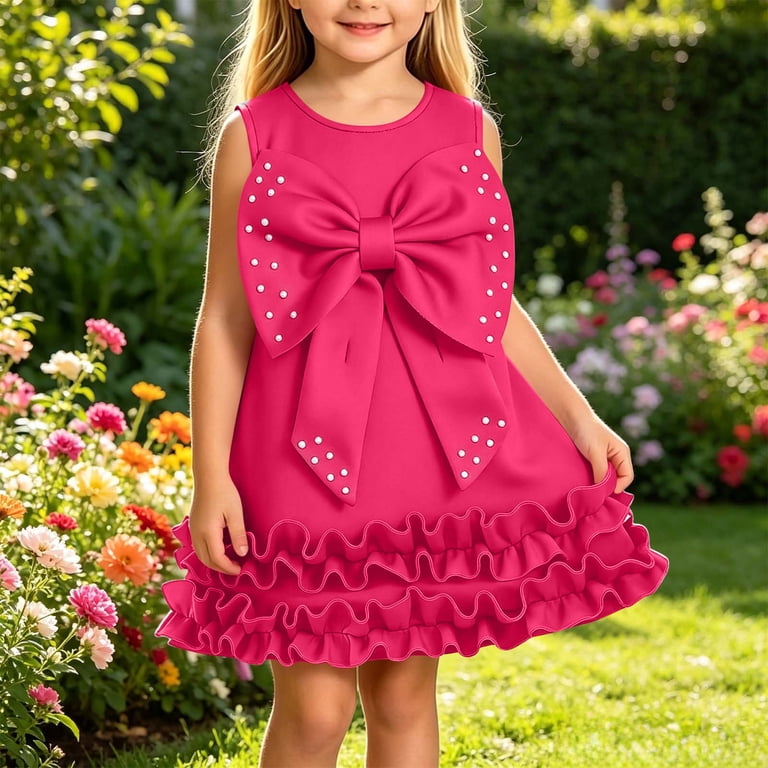 9 12 month party dress Hinvhai Infant Girls Sleeveless Bow Front Dress, Breathable Summer Sundress, Casual Party Dress for Toddlers 9 Months to 5 Years Hot Pink 9-12 Months,
