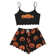 thumbnail image 2 of Halloween Pajamas for Women Set Print Lettuce Trim Top and Shorts Cute Funny Skeleton Pajama Sets Sleepwear, 2 of 5