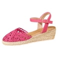thumbnail image 5 of Rokment Womens Crochet Platform Wedge Sandals Bohemian Handwoven Straw Espadrilles Chunky High Heels Beach Casual Closed Toe Dress Summer Shoes for Vacation Spring Summer Fall Hot Pink Size 8.5, 5 of 7